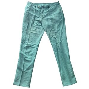 Incotex Chinolino Mens Teal Green Linen Cotton Standard Fit Trousers Fits 41x35